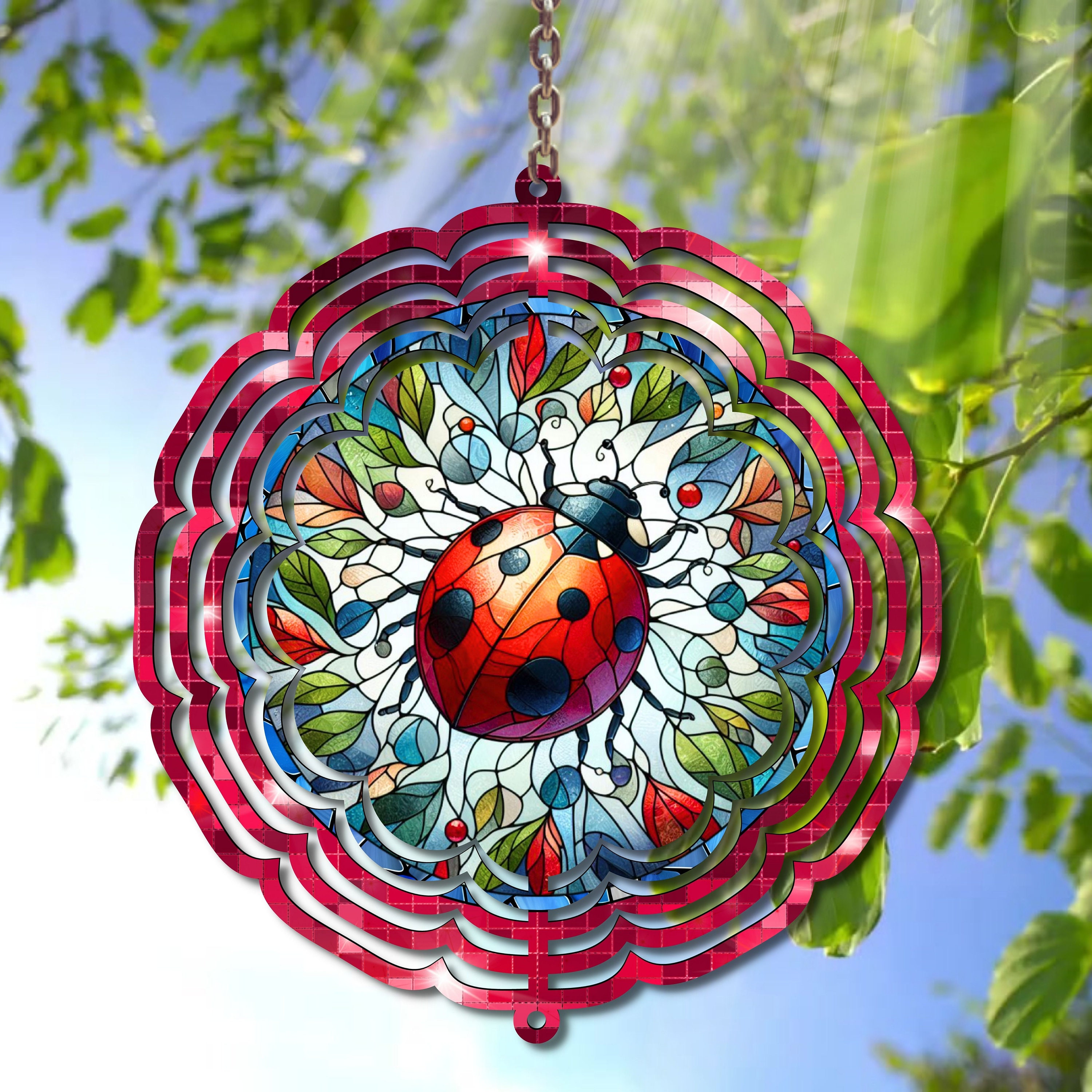 Lady Bug Suncatcher Stained Glass Window Hanging Modern Decor