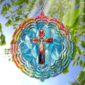 Christian Wind Spinner PNG - Disegni colorati di sublimazione incrociata in vetro colorato - Download digitale stampabile per uso personale o commerciale