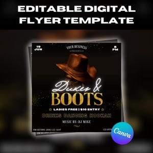 Dukes & Boots Western Rodeo Cowboys Club Party Flyer For Social Media DIY for Promotors Djs Bar Nightclub Canva Premade Invite