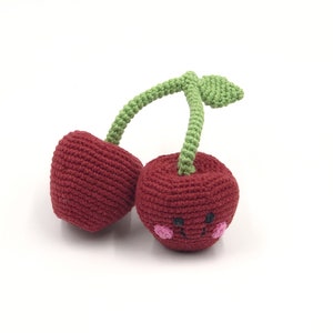Baby soft toy cherries rattle deep red
