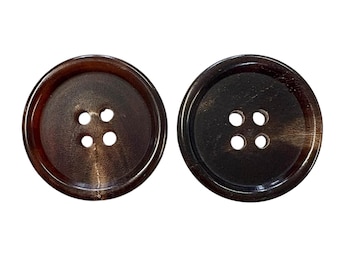 Botones de cuerno auténtico de 25 mm/15 mm, color marrón oscuro, utilizados en abrigos y chaquetas de lujo.