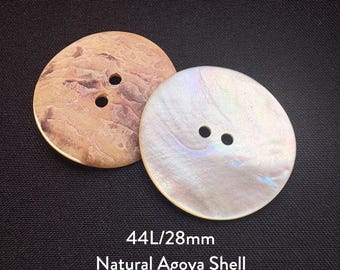 Botones de 28 mm/44 L de concha de Agoya natural con 2 agujeros - Acabado brillante de concha auténtica - Paquete de 10 unidades