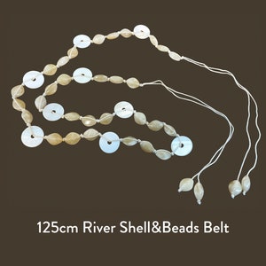 Natural Fresh River shell Belt with Mother of pearl Buttons Stone beads Waistband Necklace Accessory Decoration, 125 cm long