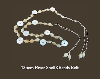 Cinturón de concha de río fresca natural con botones de nácar, cuentas de piedra, accesorio para collar, decoración, 125 cm de largo