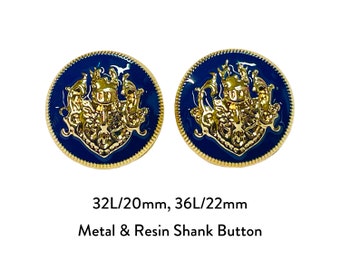 32L/20mm, 36L/22mm Navy Resin with Gold Metal Shank buttons for Coat Jacket Dress Shirt DIY Pendant craft Doll Cloth Cardigan Blouse Shirt