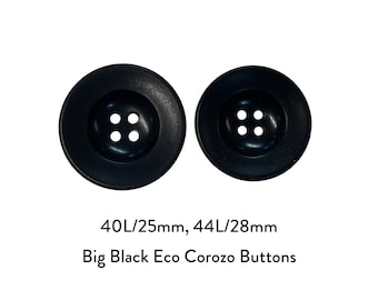 40L/25mm, 44L/28mm negro Clásico Vegano Tagua Nut Corozo botones Especial hecho 100% sostenible ecológico para Coat Jacket Sew art Craft