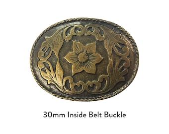 Hebilla de cinturón con flor de bronce, cierre de correa interior de 30 mm, accesorio artesanal de metal.
