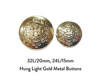 32L 20mm, 24L 15mm Hung Light Gold Metal Shank buttons, knit coat jacket dress shirt DIY pendant craft Doll Cloth Cardigan Blouse Shirt