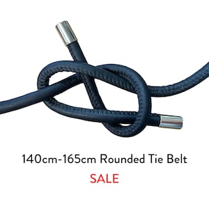 135cm-165cm 1cm Rounded Vegan Leather Tie Belt, Unisex Men Women Rope Belt with Metal Cord end