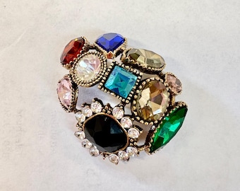 Botón vintage multicolor con diamantes de imitación, 40 mm, vástago de joya ornamentado para costura, botón grande con diamantes de imitación para joyería.
