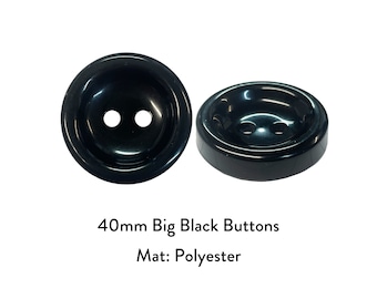 Juego de 3 botones grandes de poliéster negro de 45 mm para chaqueta, abrigo, camisa, mujer, hombre, manualidades, tarjetas DIY