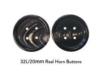 Botones de cuerno auténtico, 20 mm, 4 agujeros, para chaqueta, camisa, abrigo, blazer, manualidades