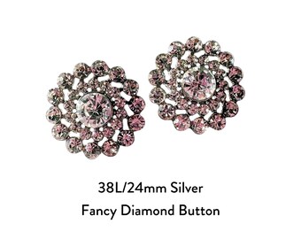 Botones de plata elegantes con diamantes de imitación - Botones hechos a mano de aleación con vástago de metal y diamantes de imitación (24 mm)