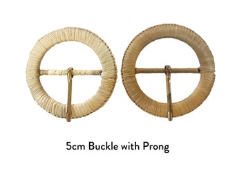 Hebillas de fibra de paja natural de 5 cm con hebillas de metal doradas para abrigos, blazers, cinturones, vestidos y accesorios artesanales.