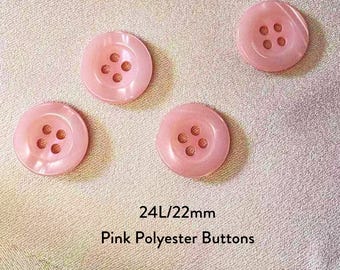 Botones de poliéster/resina rosa de 15 mm/24L - 4 agujeros - Efecto brillante imitación concha teñida en rosa claro
