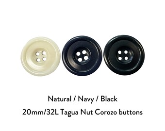 Corozo Buttons, 20mm  Sustainable Tagua Nut, Natural Dyes (Navy, Natural White)