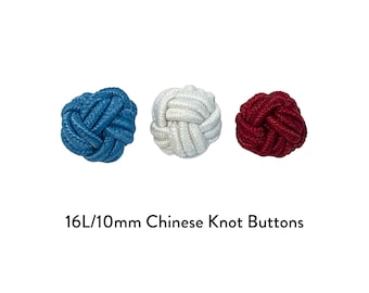 Fabric Chinese Knot Buttons, 10mm Red White Blue Sewing Supplies