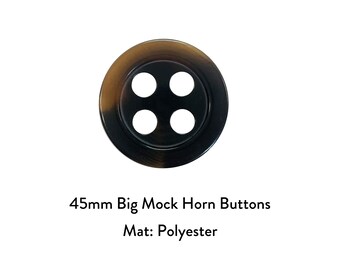 Juego de 3 botones grandes de poliéster de cuerno falso de 45 mm para chaqueta, abrigo, camisa, mujer, hombre, manualidades, tarjetas DIY