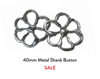 40mm large Silver flower Metal Shank buttons for coat jacket dress shirt DIY pendant craft Decorations knit Accessory Wholesale Available