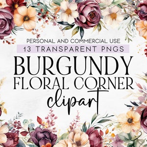 13 Burgundy Flowers Clipart, Floral Clipart Corners, Page Corner Clipart Transparent PNG, Commercial Use, Burgundy Wedding Flowers Clipart