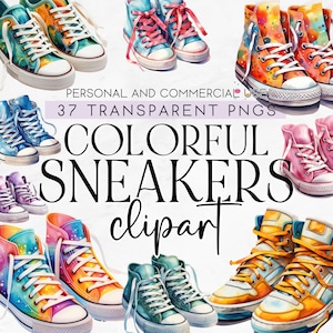 37 Colorful Sneakers Clipart, Sneakers T Shirt Design, Bright, Sublimation Designs, Commercial Use Clipart, PNG Clipart, Invitation Clipart,