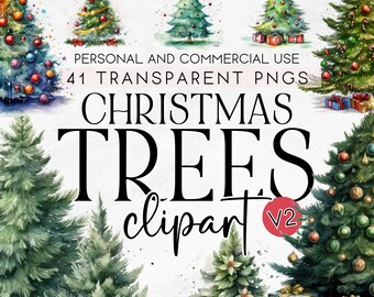 41 Imágenes Prediseñadas de árbol de Navidad V2, imágenes prediseñadas de Navidad de acuarela, PNG de árbol de Navidad, imágenes prediseñadas de uso comercial PNG, árbol de Navidad de acuarela PNG