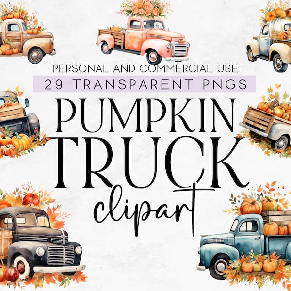 29 Pumpkins and Trucks PNG, Pumpkin Truck Clipart, Pumpkins in Truck PNG, Vintage Truck Clipart, Commercial Use Baby Shower Clipart, PNG