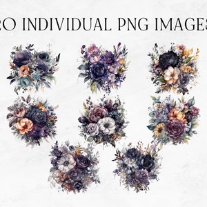 20 Dark Floral Clipart, Dark and Moody Florals, Commercial Use Clipart, PNG Clipart, Halloween Florals, Dark Wedding Flowers for Invitation image 4