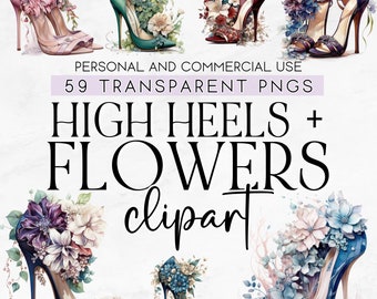 59 High Heels Clipart, Wedding Shoes PNG, Wedding Shoe Clip Art, Commercial Use Clipart, Floral Shoes PNG, Fashion Shoes Clipart, Watercolor
