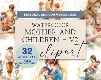 Watercolor Mother and Children Clipart | Commercial Use Clipart | Mom and Children Clipart | Scrapbooking Clipart | Watercolor Clipart