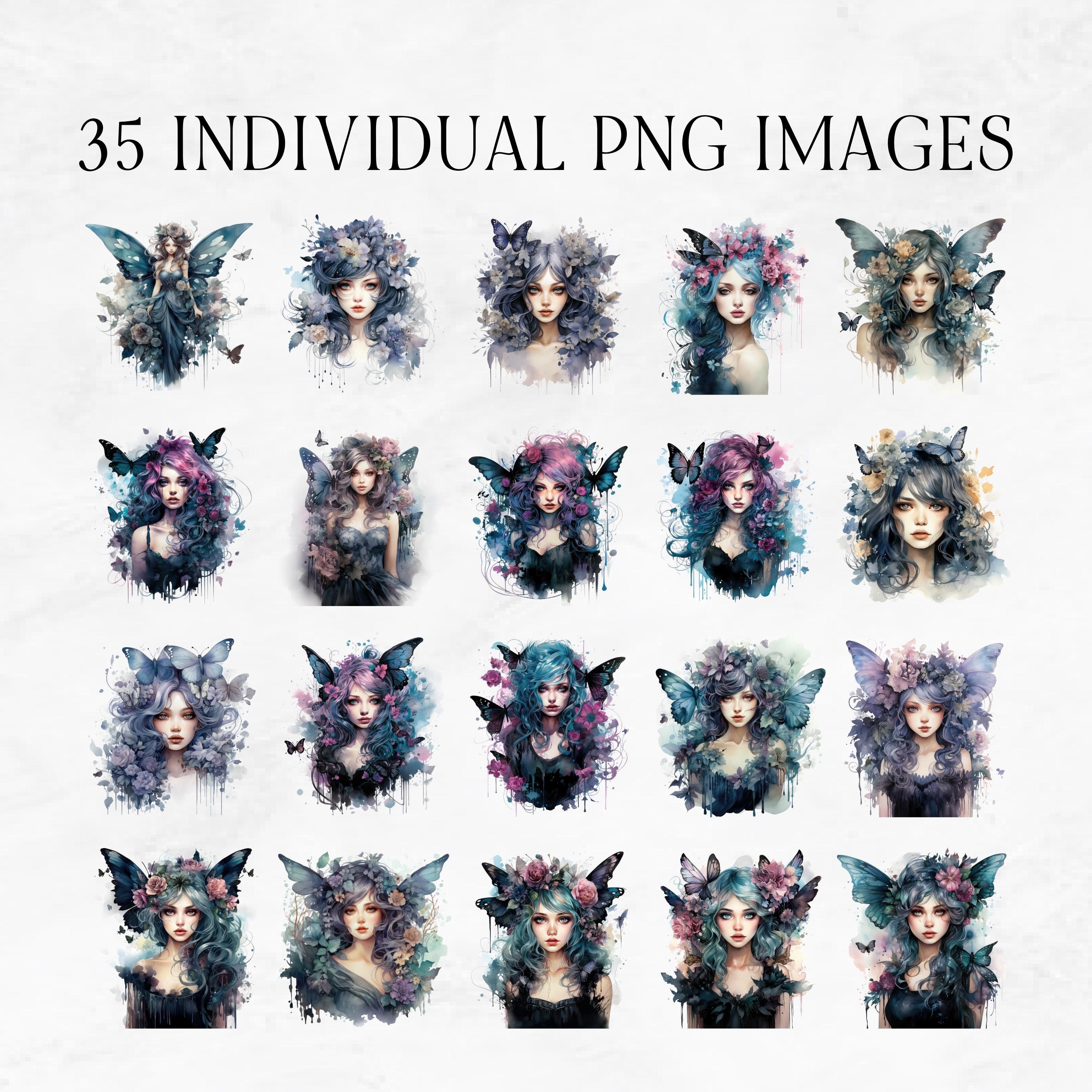35 Gothic Fairy Clipart, Watercolor Dark Fairies, Commercial Use ...