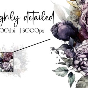 20 Dark Floral Clipart, Dark and Moody Florals, Commercial Use Clipart, PNG Clipart, Halloween Florals, Dark Wedding Flowers for Invitation image 5