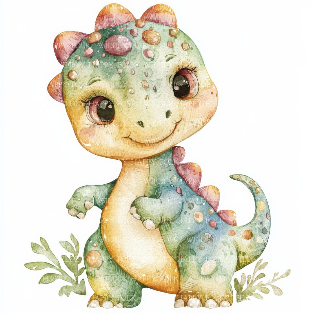 22 Cute Watercolor Dinosaur Clipart, Pastel Baby Dino PNG, Nursery ...