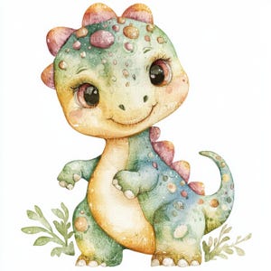 22 Cute Watercolor Dinosaur Clipart, Pastel Baby Dino PNG, Nursery Decor, Dinosaur Birthday, Digital Download, Commercial Use,