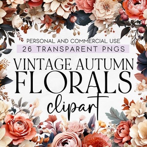 26 cliparts PNG vintage de fleurs d'automne, des cliparts à usage commercial, bouquet de fleurs d'automne, botaniques de mariage d'automne, faire-part de mariage automne