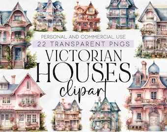 22 Victorian House Clipart, Commercial Use Clipart, Transparent PNG, Instant Download, Victorian Clipart, Vintage Clipart, House Clipart PNG