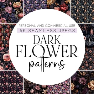 56 Carta digitale floreale gotica, Modello senza cuciture floreale scuro, Fiori lunatici scuri, Fiori gotici, Carta digitale per uso commerciale, Modello POD