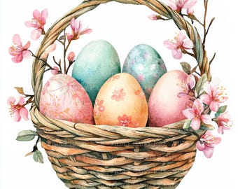 24 Easter Basket Clipart PNGs, Easter Clipart, Spring Clipart, Printable Watercolor Easter Clipart, Easter Eggs Clipart, Digital Download