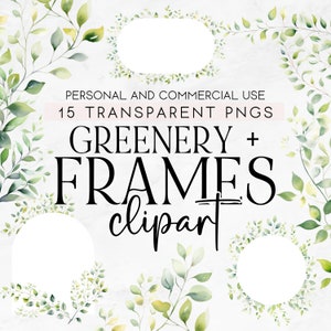 15 Greenery Leaves Clipart, Greenery Border, Greenery Frame, Leaves Frames Clipart, PNG, Greenery Backgrounds, Commercial Use Clipart PNG