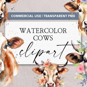 Cow Watercolor Clipart | Watercolor Cow and Flower Bundle Clipart | Cow ...