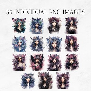 35 Gothic Fairy Clipart, Watercolor Dark Fairies, Commercial Use ...