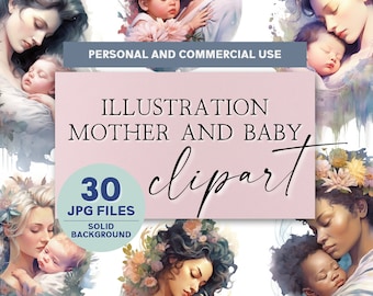 Mother and Baby Clipart | Commercial Use Clipart | Mother Watercolor Clipart | Mom and Baby Illustration | New Mom Clipart | PLR Clipart