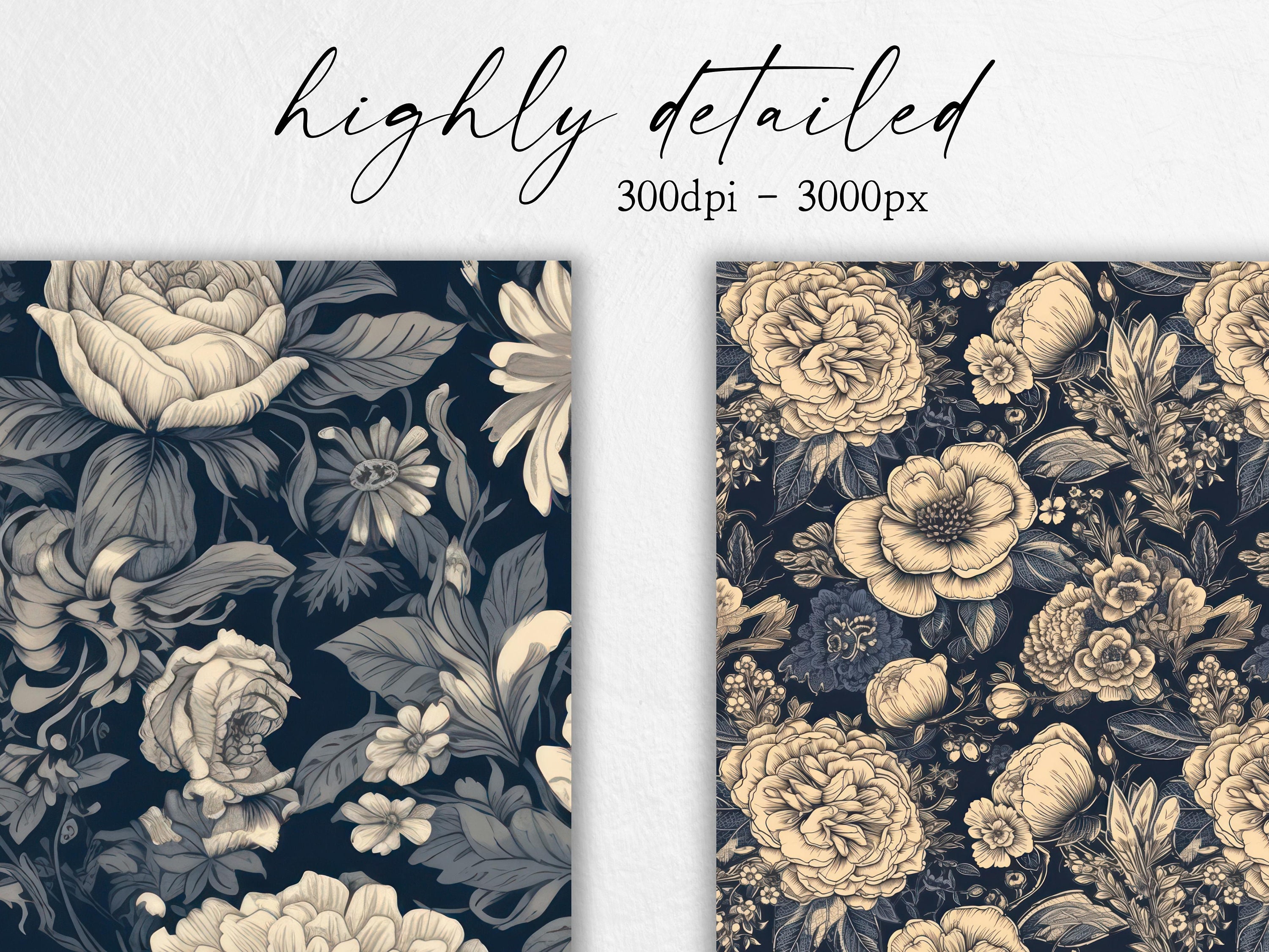 Vintage Navy Floral Digital Paper | Commercial Use | Vintage Floral ...
