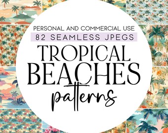 82 Tropical Seamless Pattern, Beach Seamless Pattern, Tropical Digital Paper, Tropical Beaches Printable Paper, Commercial Use Digital Paper