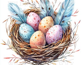 24 Easter Nest Clipart PNGs, Easter Clipart, Spring Clipart, Watercolor Easter Clipart, Easter Eggs Clipart, Prinatble Art, Digital Download