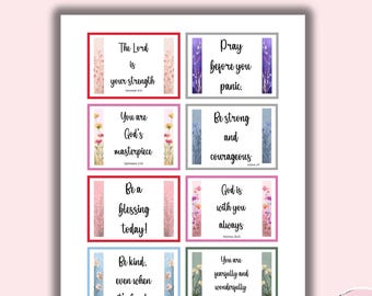 Bible Verse Cards Printable, Prayer Scripture Cards, Christian Affirmations, Encouragement Lunchbox Messages for Kids, Teens & Adults.