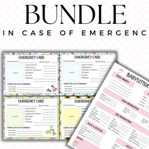 BUNDLE Emergency Contact, Childcare Safety Cards, Editable Printable Medical Info, Emergency Preparedness Contact Organizer, Just In Case.