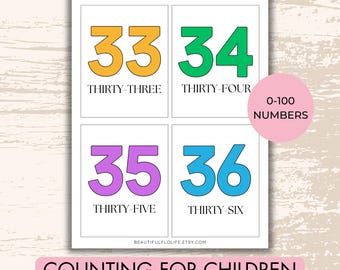 Number Flash Cards 1-100, Count to 100, Preschool Counting Cards, Montessori Math Learning, Printable Classroom & Homeschool Educational
