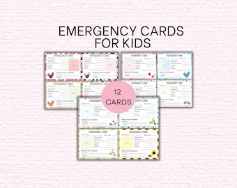 Emergency Contact Card Bundle, Printable Child Safety ID Wallet Card, Cards for Health Information, Medical Conditions & Family Information