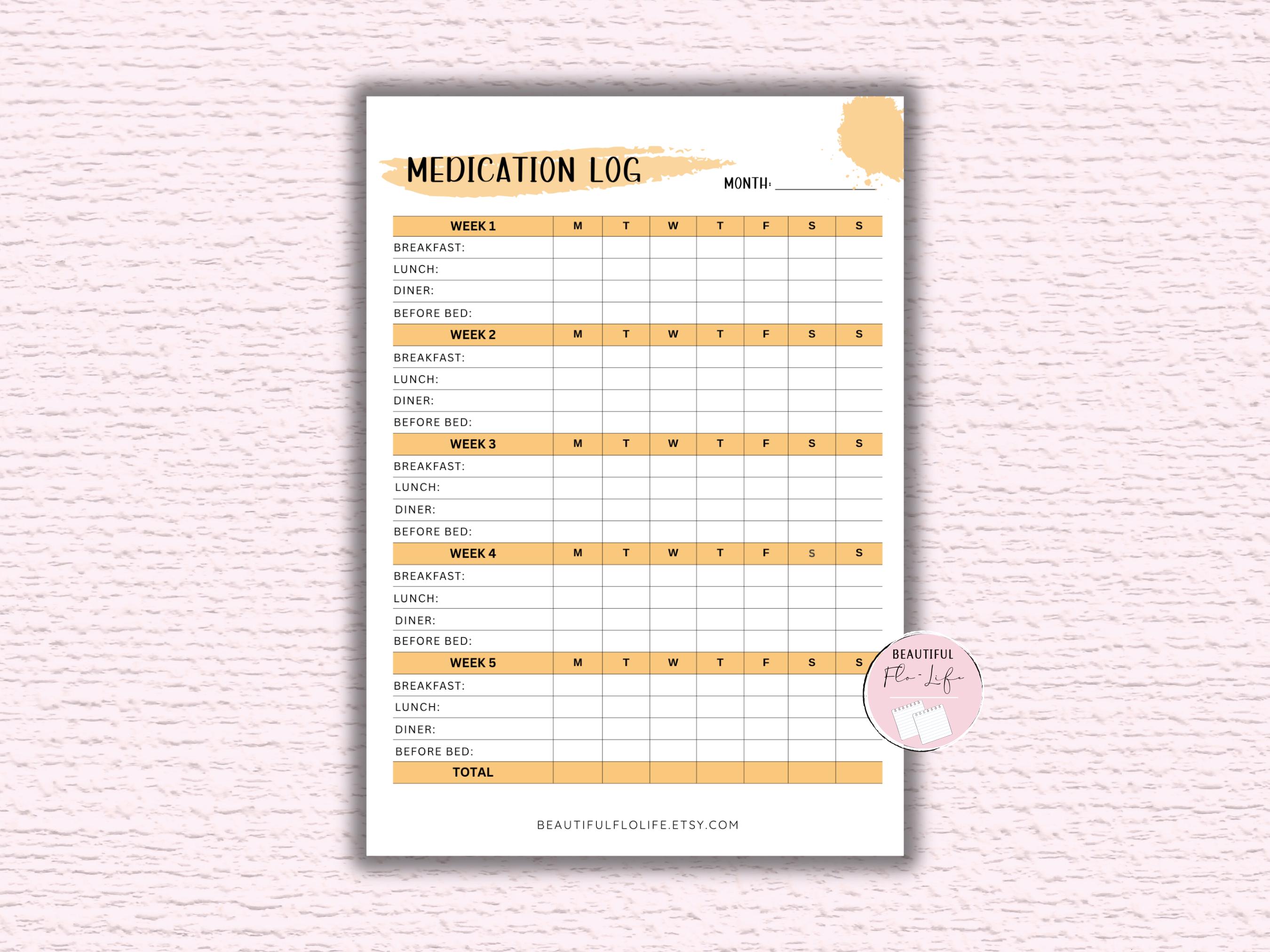 Medication Intake Health Chart, Pill Tracker, Visual Schedule for ...